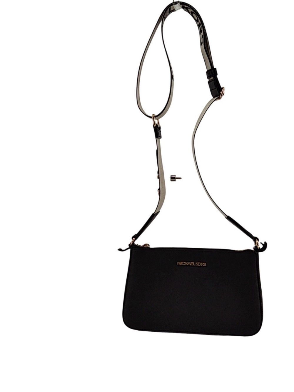 Michael Kors Black Crossbody with Contrast Strap and Gold-Tone Logo